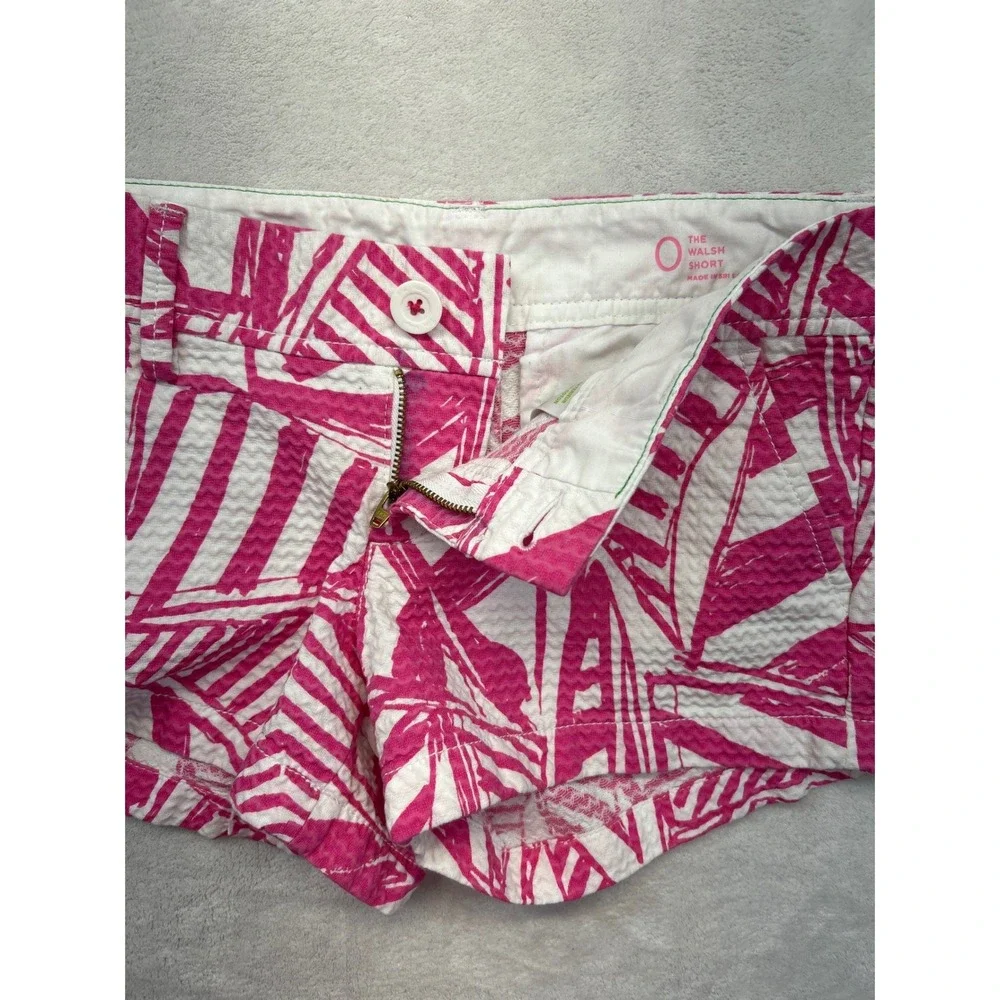Lilly Pulitzer‎ Walsh Shorts Womens 0 Pink White Seersucker Low Rise Shorty
